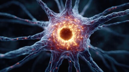 Poster - Neuro logic for adaptive neuron and biological concept. Close-up view of a neuron showcasing its intricate structure.