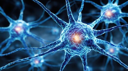 Poster - Neuro logic for adaptive neuron and biological concept. Close-up of neurons showcasing intricate cell structures.