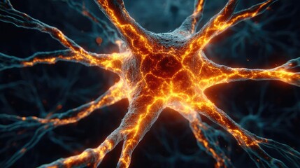 Poster - Neuro logic for adaptive neuron and biological concept. Close-up of a glowing neuron with intricate details and textures.