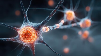 Poster - Neuro logic for adaptive neuron and biological concept. Close-up view of interconnected neurons with glowing details.