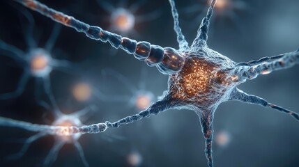 Poster - Neuro logic for adaptive neuron and biological concept. Close-up view of a neuron illustrating neural connections.