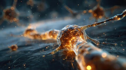 Poster - Neuro logic for adaptive neuron and biological concept. Close-up view of a neuron illustrating neural communication.