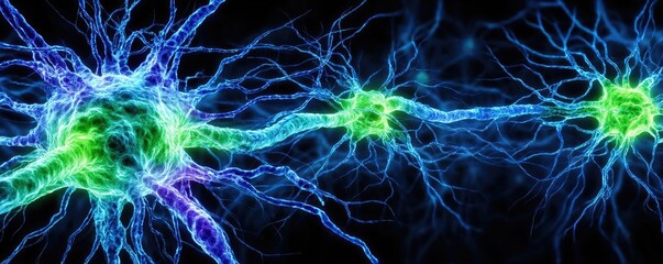 Poster - Neuro logic for adaptive neuron and biological concept. Vivid illustration of interconnected neurons and synapses.