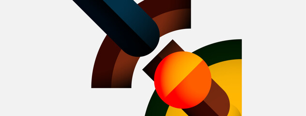 Fototapete - Abstract geometric shapes overlap, creating vibrant color contrasts. Orange circle dominates composition, balanced by darker hues. Minimalist design.