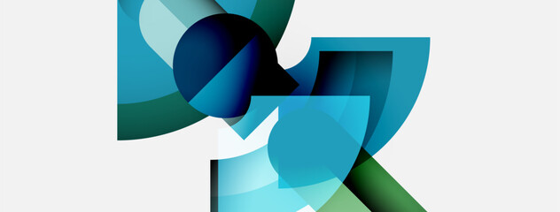 Aufkleber - Abstract geometric shapes overlap, creating cool blue, green tones. Minimalist design, modern aesthetic, clean composition.