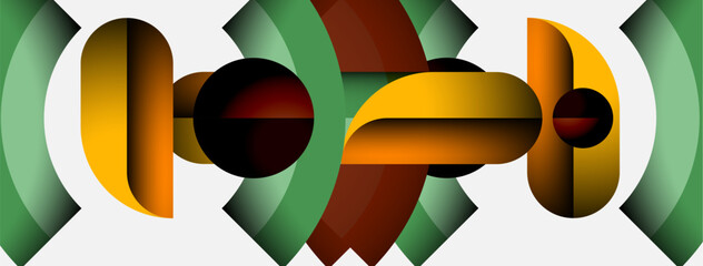 Fototapete - Abstract design features repeating circular shapes, brown, green, yellow hues. Minimalist composition, geometric patterns dominate visual space.
