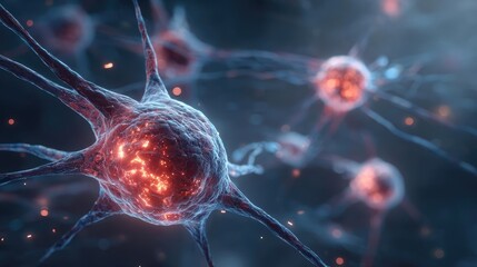 Poster - Neuro logic for adaptive neuron and biological concept. Close-up of neurons exhibiting vibrant, glowing connections.
