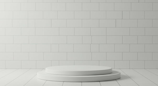 Minimalist White Product Display Stage in Tile Room