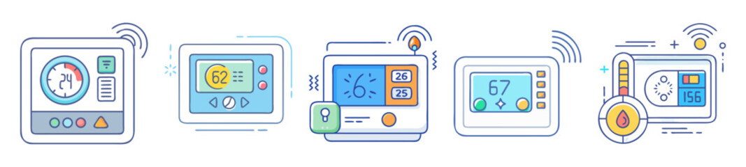 Fototapete - Collection of Smart Thermostats Showcasing Modern Climate Control Technology and Design