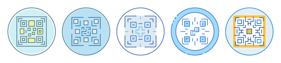 Poster - Collection of Distinct QR Code Icons Encased in Light Blue Circular Frames