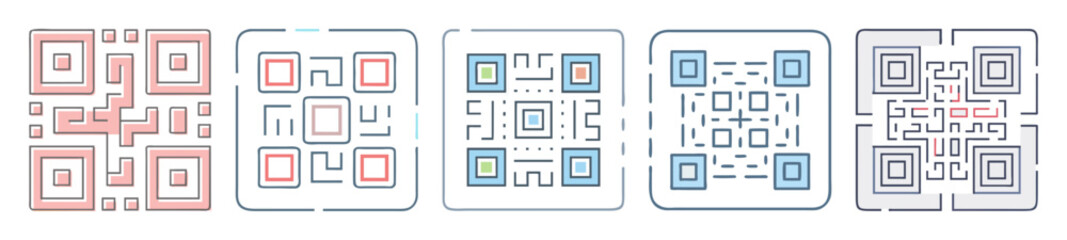 Poster - Various unique QR code designs with different patterns and color palettes