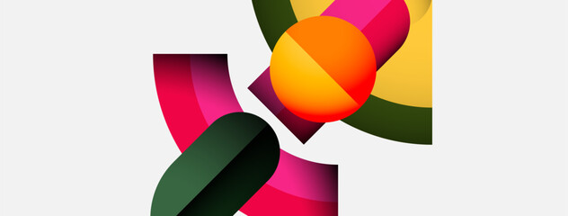 Aufkleber - Abstract colorful shapes overlap, creating dynamic composition. Bright hues blend, forming modern visual experience.