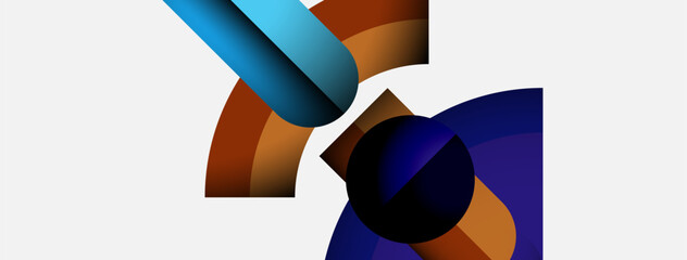 Aufkleber - Abstract shapes overlap, creating dynamic composition. Colors blendblues, oranges, dark toneson white background. Modern design elements present.