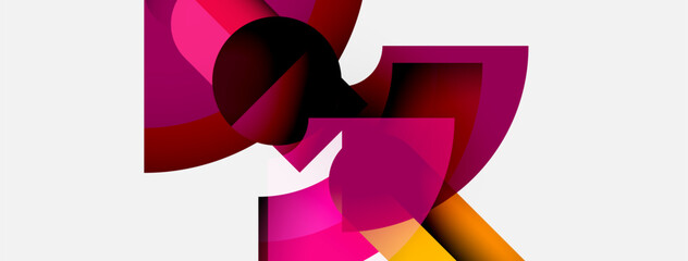 Aufkleber - Abstract shapes overlap, creating vibrant pinks, reds, yellows. Minimalist design with clean white background. Modern composition.