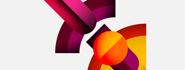 Aufkleber - Abstract shapes overlap, creating vibrant color gradients. Composition features curves, circles, warm tones, cool hues. Minimalist design.