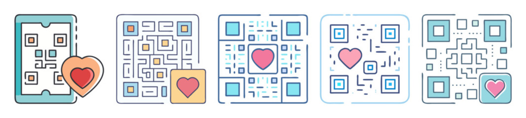 Poster - Set of modern QR codes to express affection and love
