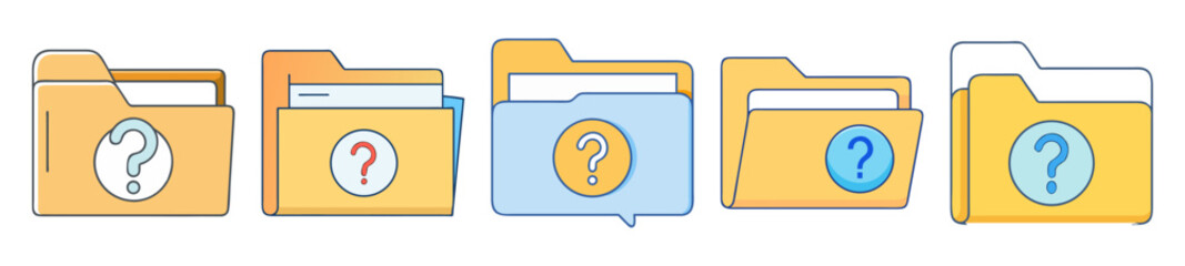 Poster - Illustrations of question mark folders, representing support, assistance or unknown documentation