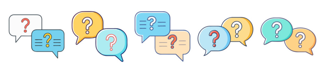 Poster - Colorful question mark speech bubbles depicting confusion, uncertainty, and frequently asked questions