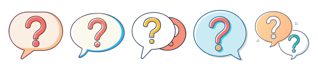 Poster - Collection of Cartoon Question Mark Speech Bubbles in Various Colors and Styles