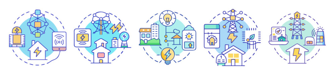 Poster - Smart energy grid systems and solutions illustrations depicting smart home connectivity