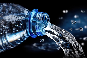Poster - Dynamic water flow from a plastic bottle under studio lighting at night
