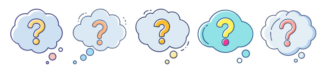 Poster - Stylized Question Mark Icons in Speech Bubbles Illustrating Inquiry and Curiosity