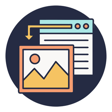 Downloading a landscape picture from a website represented with an arrow on a dark blue circle
