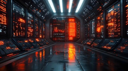 Poster - Futuristic finance data hub in a high tech corporate setting