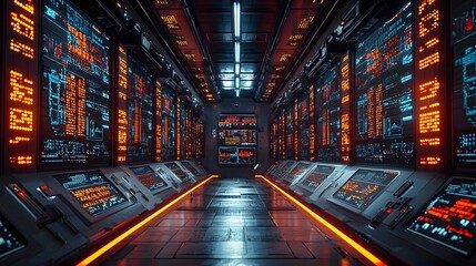 Poster - Futuristic trading floor illuminated with vibrant digital displays