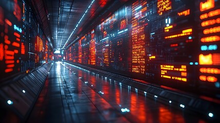 Poster - A futuristic trading floor illuminated with vibrant digital displays