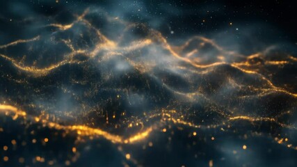 Wall Mural - Nebula-like ethereal landscape with golden strands in dark blue
