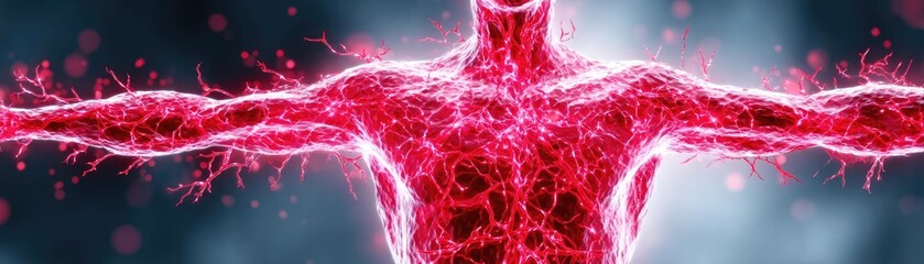 Poster - Low sodium and inactive lifestyle in plaque buildup concept. Abstract representation of human energy and anatomy dynamics.