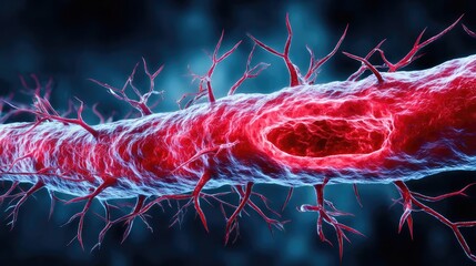Aufkleber - Low sodium and inactive lifestyle in plaque buildup concept. Detailed illustration of a red blood vessel with intricate structure.