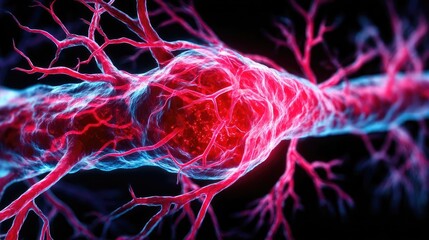Poster - Low sodium and inactive lifestyle in plaque buildup concept. Close-up view of vibrant and intricate nerve cell structures.