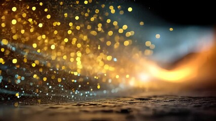 Poster - Dynamic stream of glowing abstract particles flowing over a dark surface in an energetic motion blur effect
