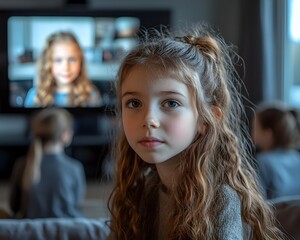 Poster - Focused young girl on a video call for distance learning