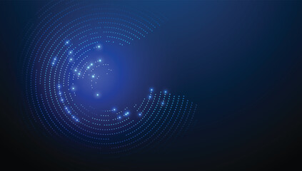 Poster - Abstract technology background with glowing circular dots and radial digital wave effects on a deep blue gradient backdrop. Perfect for data, AI, tech, communication, or futuristic design themes.