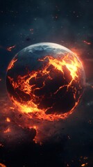 Poster - Seismic waves are fracturing planet earth, causing magma to erupt from its interior and spread into space, creating a catastrophic scenario