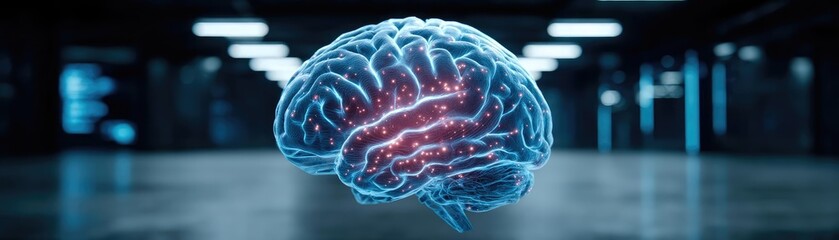 Poster - Brain reset concept. Futuristic illustration of a glowing brain on blue background.