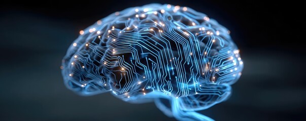 Aufkleber - Brain reset concept. Futuristic digital brain with circuit patterns glowing softly.