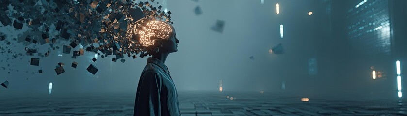 Aufkleber - Brain reset concept. An abstract representation of a mind in a futuristic setting.