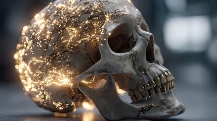 Aufkleber - Brain reset concept. A glowing skull depicting the fusion of science and art.