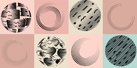 Fototapete - Lines and dots in Circle Form .Rotate rounded shape Vector Illustration .Rotating dots form a circle .Rotating design element . Various lines forming round shape . Abstract Geometric line art .
