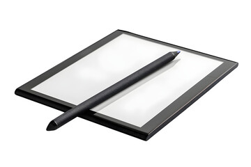 Poster - E-ink note-taking tablet with stylus Realistic material texture and symmetrical layout and even diffused lighting. Suitable for editorial features and digital banners. High resolution and print ready.