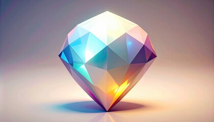 Poster - Multicolored geometric diamond with reflections on a soft gradient background