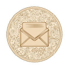 Poster - Elegant Envelope Message Illustration in Ornate Circle with Floral Details on Black Background