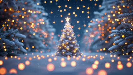 Poster - Beautiful 3D Christmas Bokeh Lights Background with Seamless Snowing Loop