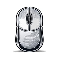 Aufkleber - Silver Computer Mouse Illustration with Detailed Hatching on Black Background