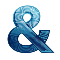Poster - Blue Ampersand Symbol with Striped Design on Black Background, Artistic Font