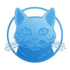 Poster - Stylized blue cat face illustration in a circle on a black background